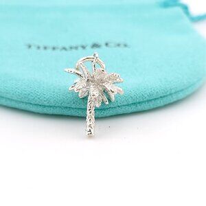 Tiffany & Co. Sterling Silver 3D Palm Tree Small Charm Pendant Italy Pouch